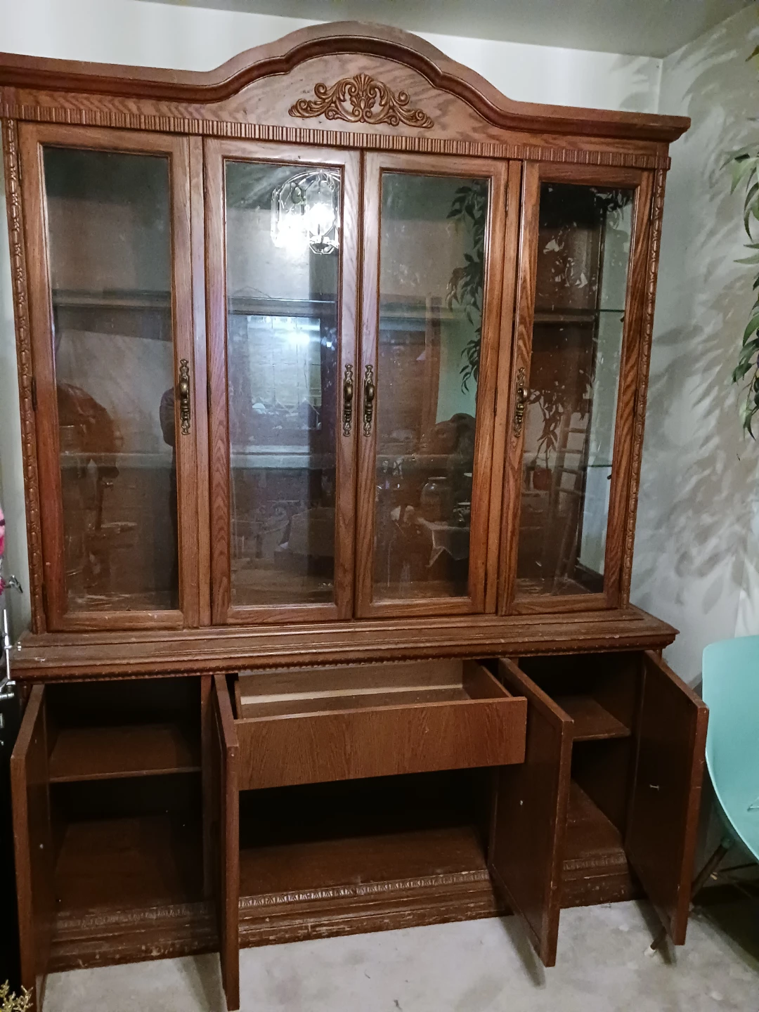 Vintage Wooden China Cabinet with Glass Doors - photo 2