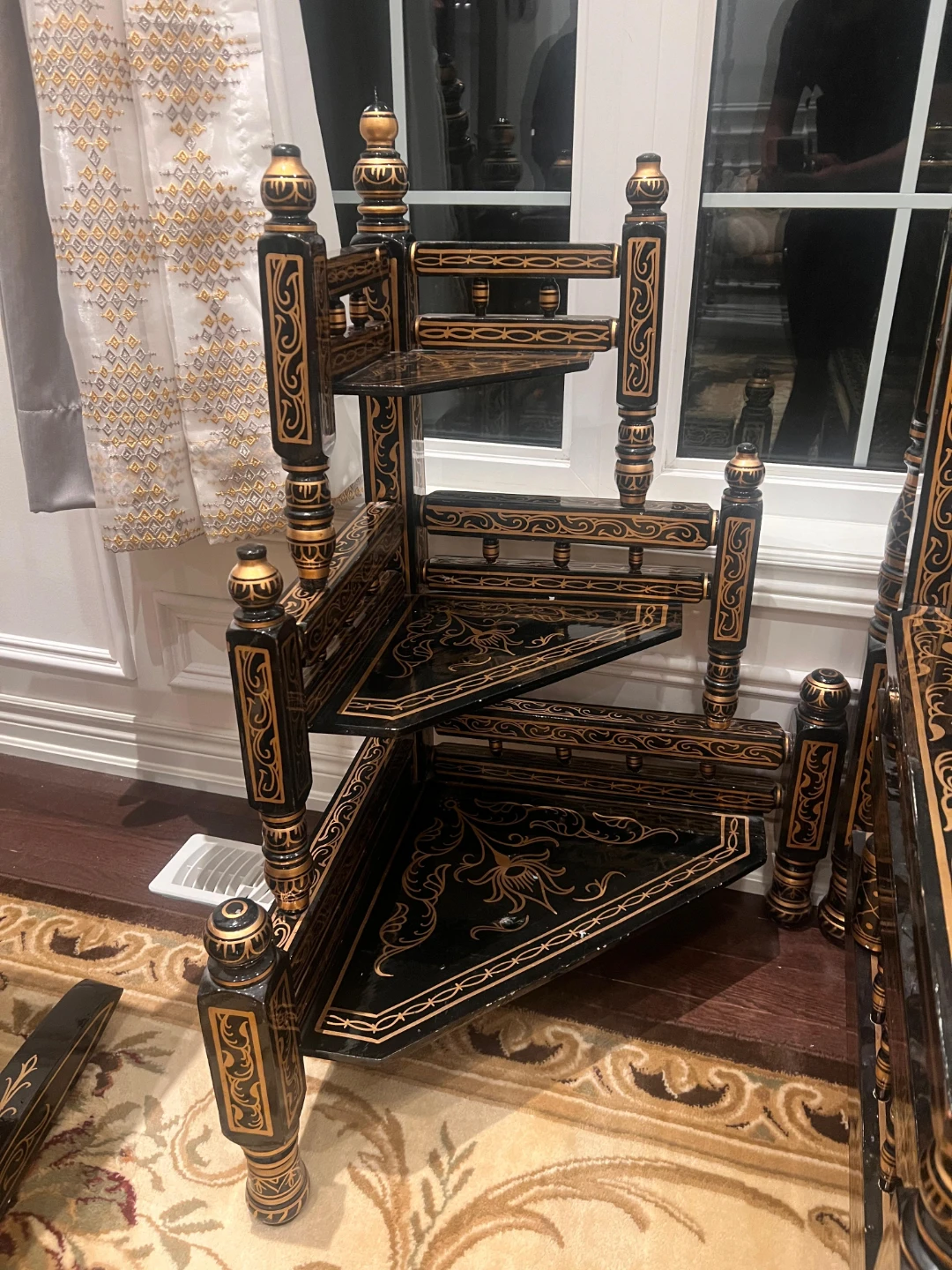 Vintage Black and Gold Wood Sofa Set with Coffee Table - photo 2