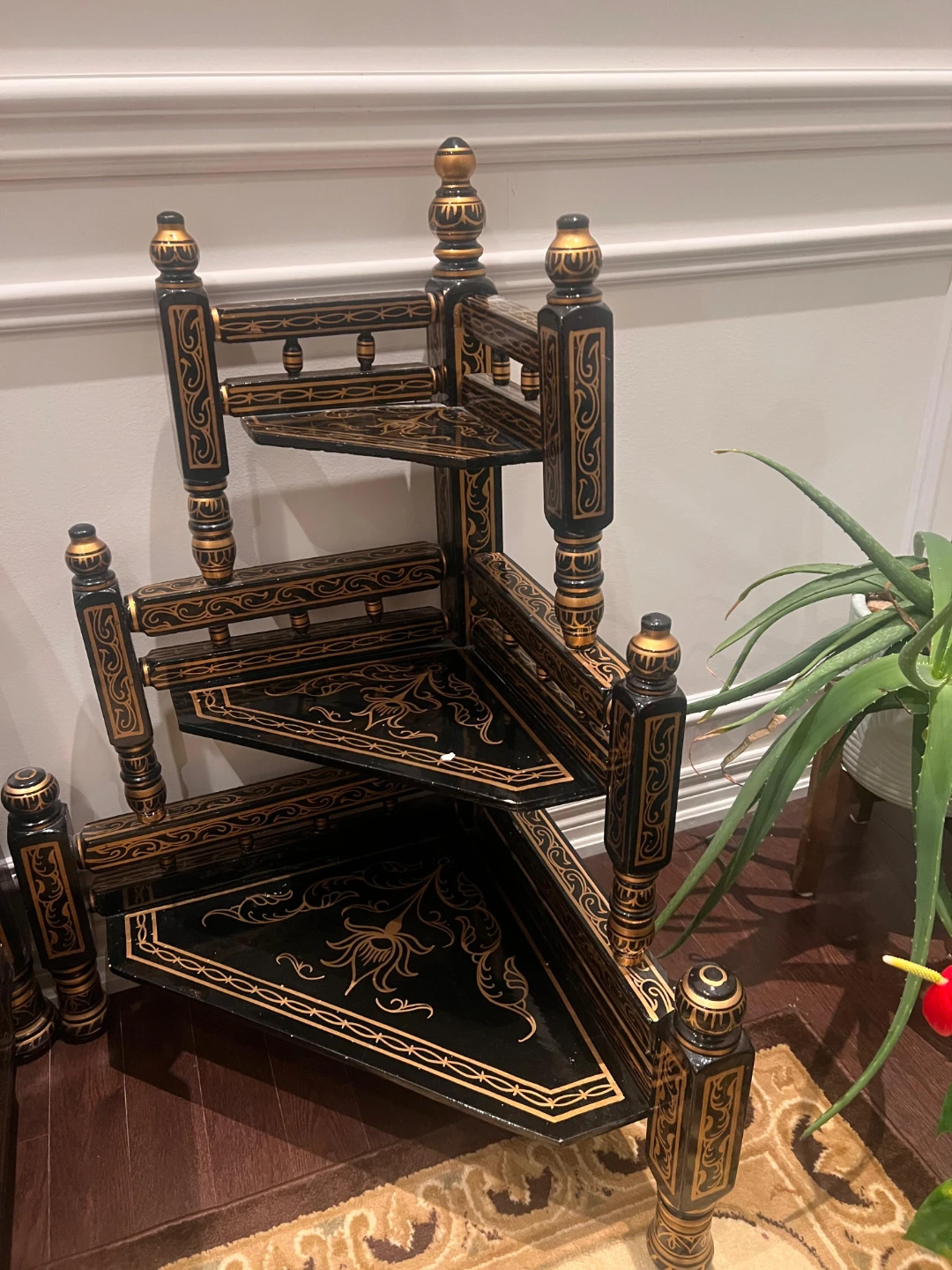 Vintage Black and Gold Wood Sofa Set with Coffee Table - photo 3