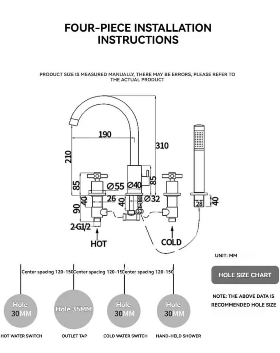 New TCUDCKI Bathtub Faucet with Hand Shower 4 Hole - photo 2