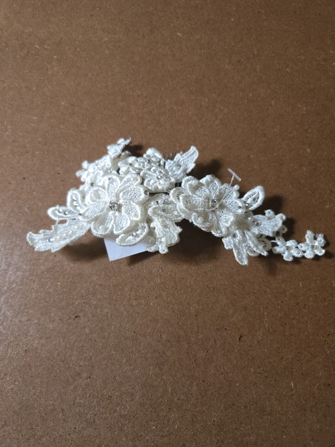 Ivory Lace Floral Hair Comb with Rhinestones
