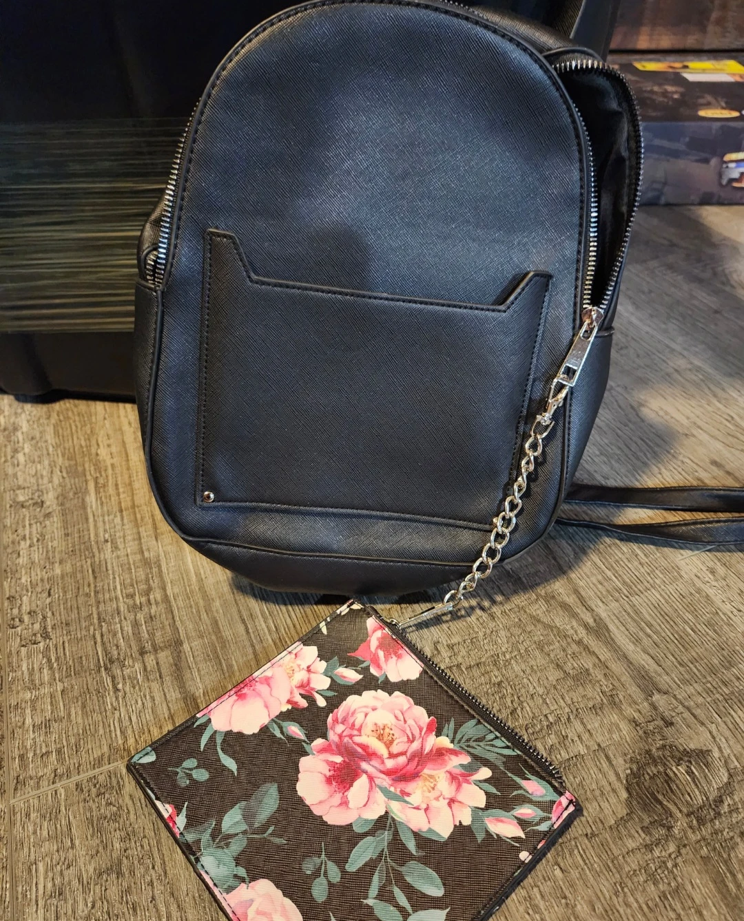 Black Mini Backpack with Floral Pouch - photo 5