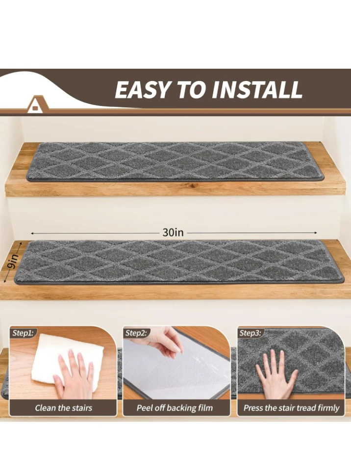 Set of 7 Grey Diamond Pattern Stair Treads 36" x 9" - photo 5