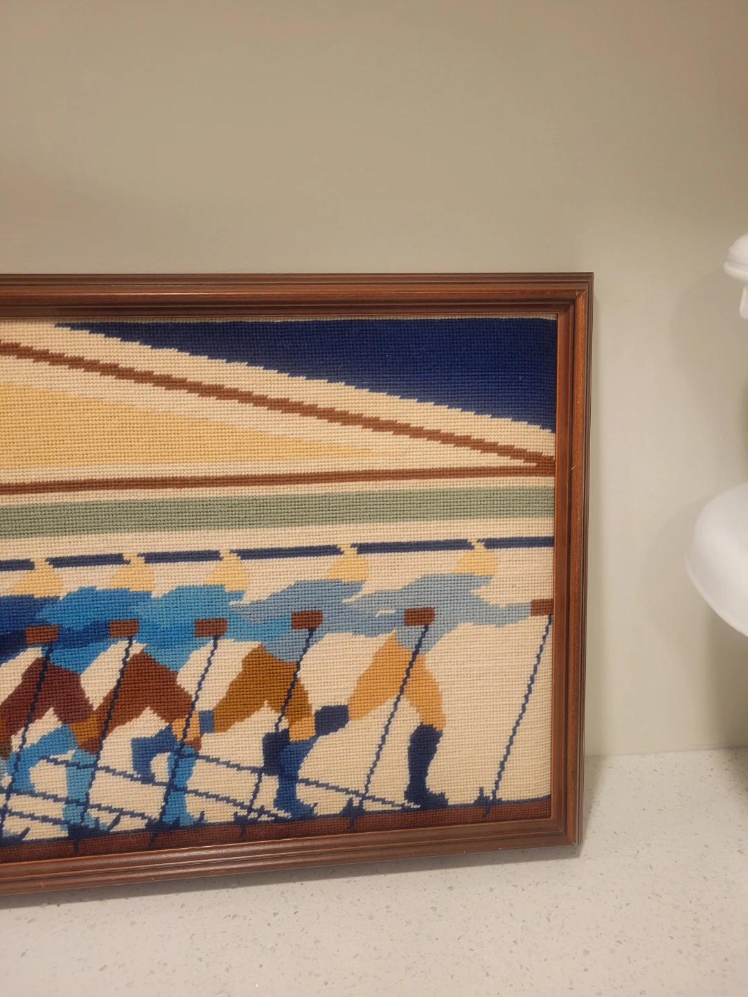 Mid Century Framed Ski Scene Needlepoint Art - photo 3