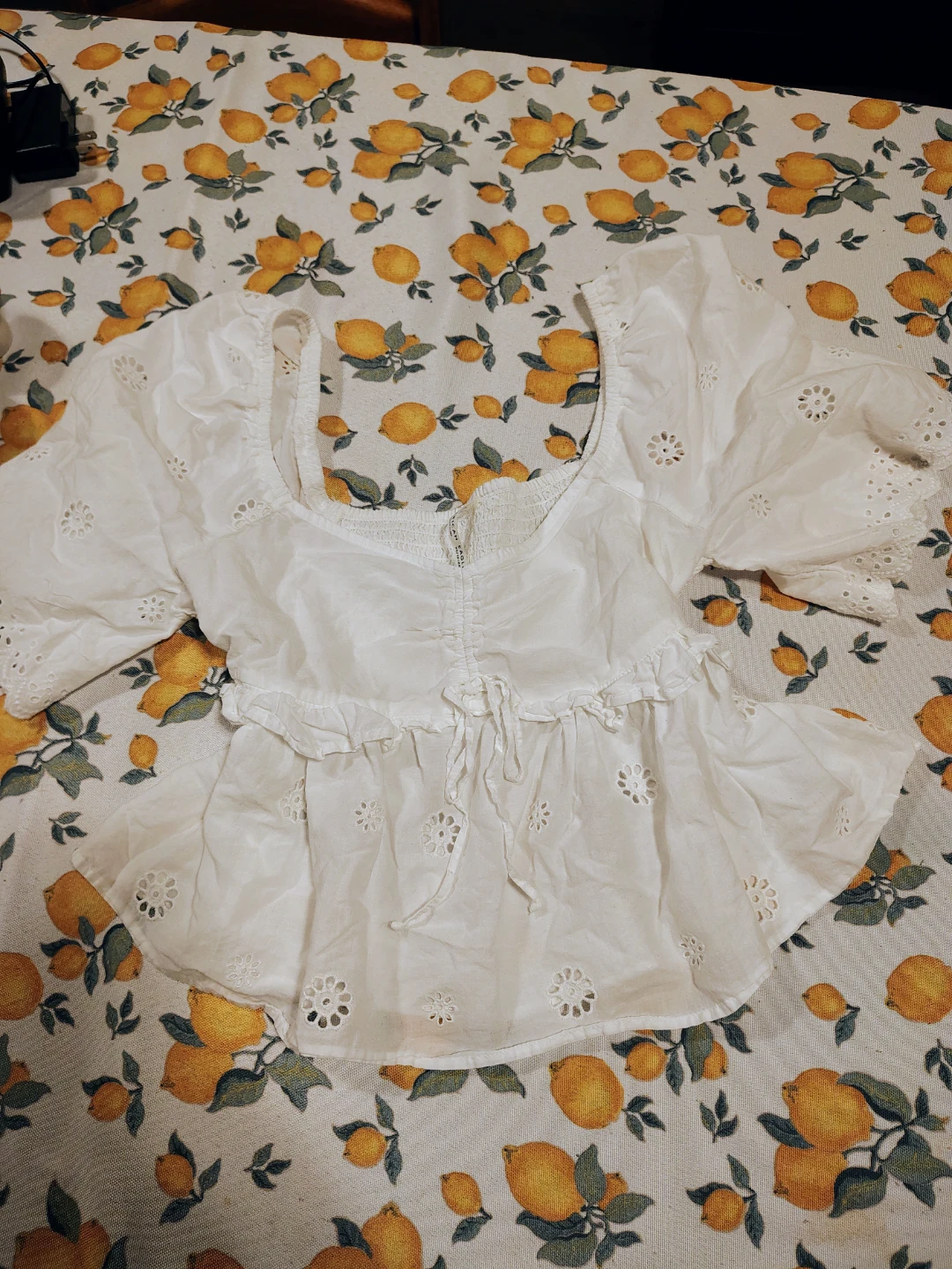 American Eagle White Eyelet Peplum Blouse - XS