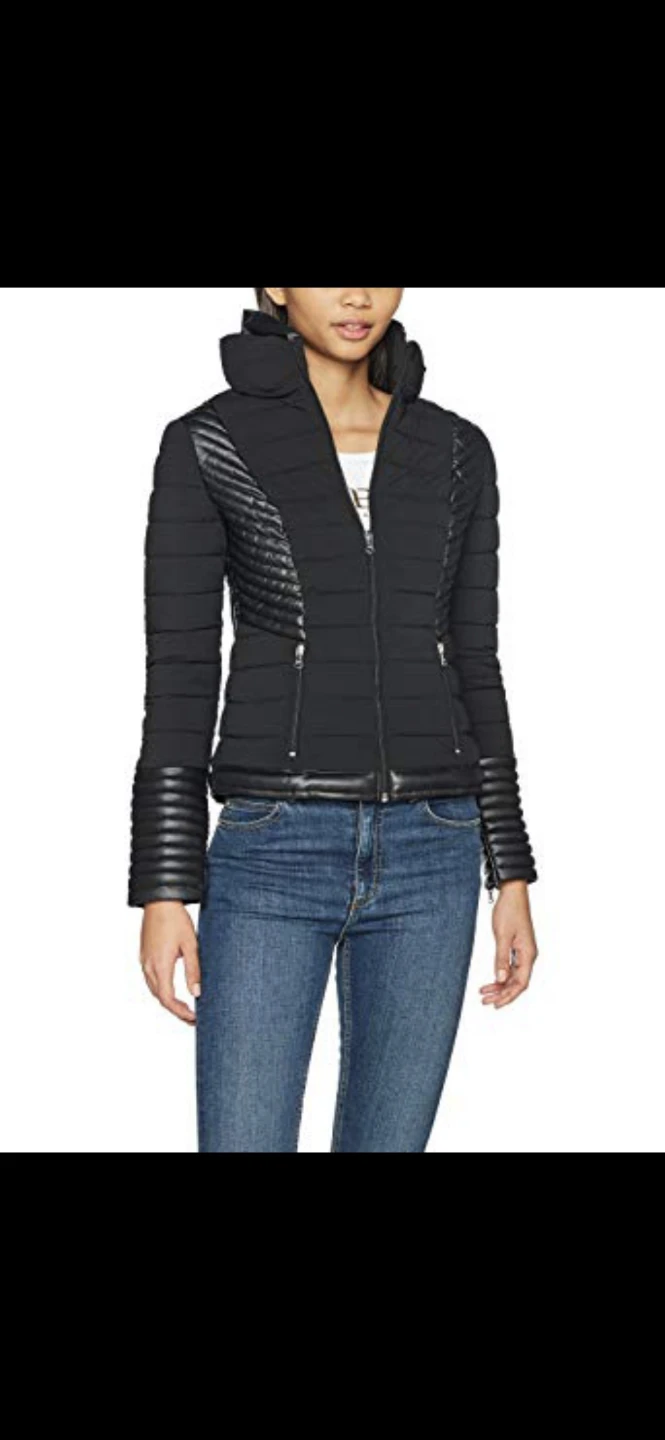 GUESS Black Puffer Jacket with Faux Leather Accents NEW SIZE M - photo 2