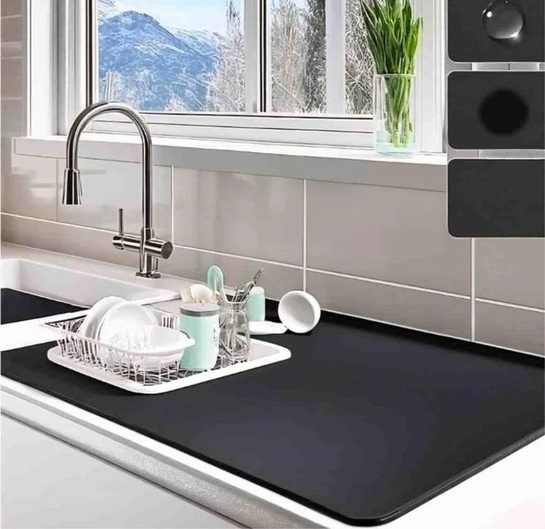 New Black Sink Dish Drying Mat