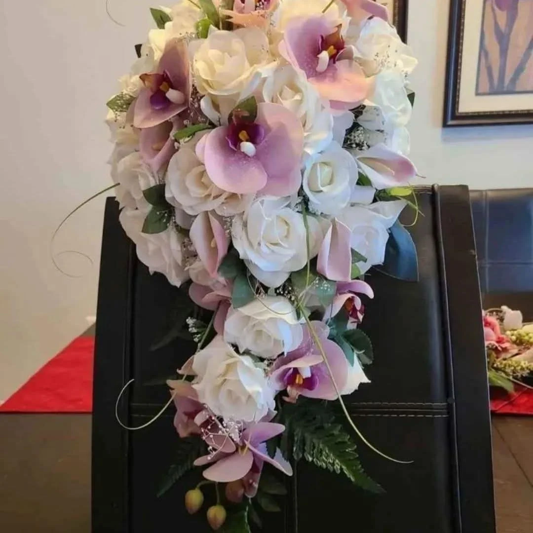 Artificial Wedding Bouquet - White Roses & Pink Orchids - photo 3