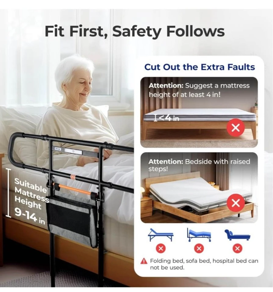 Bed Rail with Night Light and Organizer Pouch - photo 3