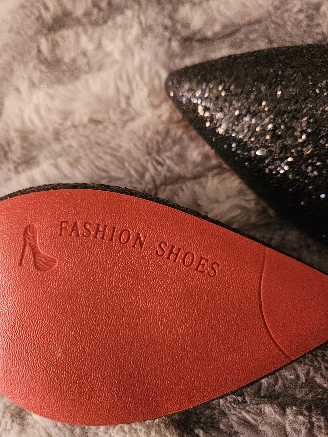Sparkly Black Pointed Toe Heels with Red Sole - Size 7 (US) - photo 4