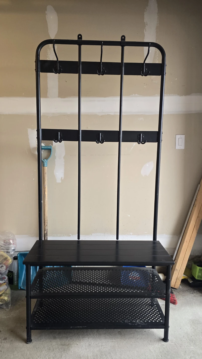 Black Hall Tree with Bench and Shoe Shelves