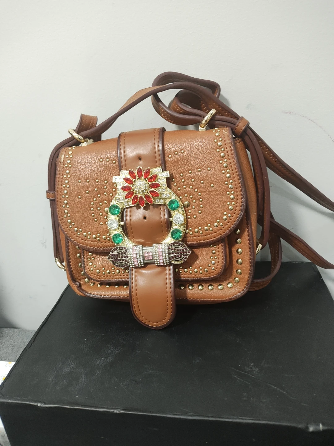 Brown Swarovski stones Crossbody Bag