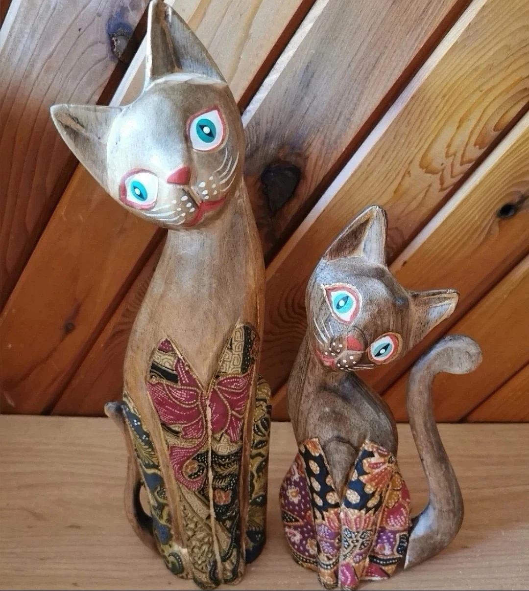 Set of 2 Vintage Tall Wooden Cat Sculptures - photo 4