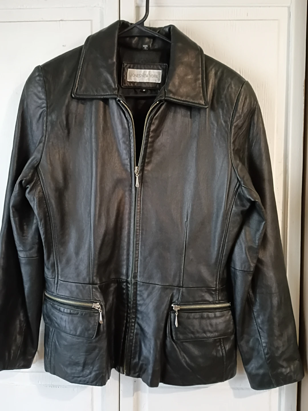 Jones New York Black Leather Jacket Size S