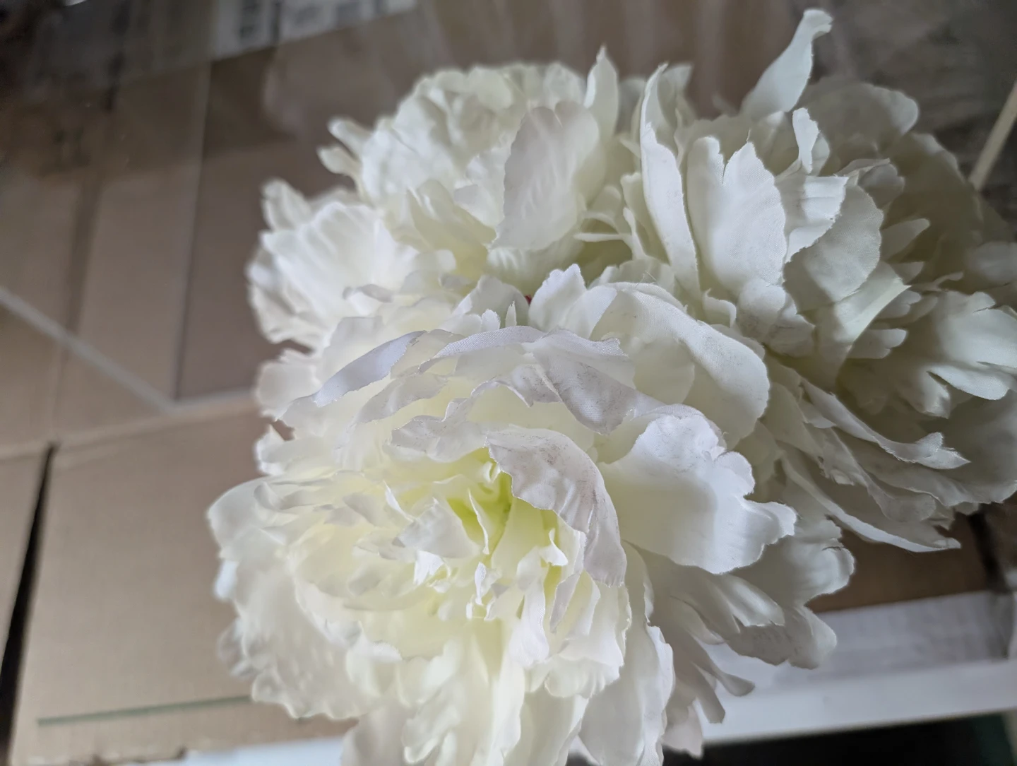 White Peony Artificial Flower Arrangement in Glass Vase