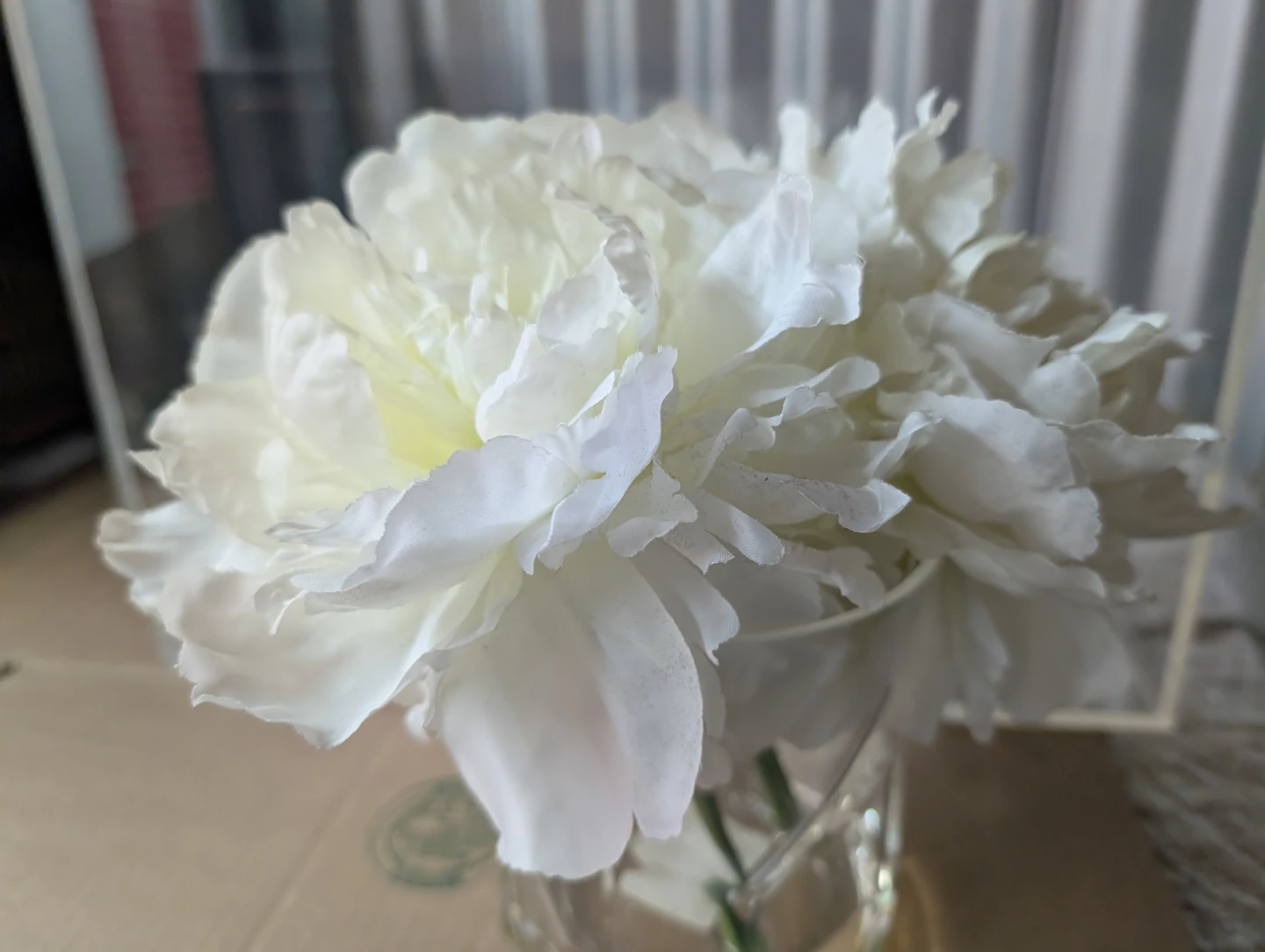 White Peony Artificial Flower Arrangement in Glass Vase - photo 2