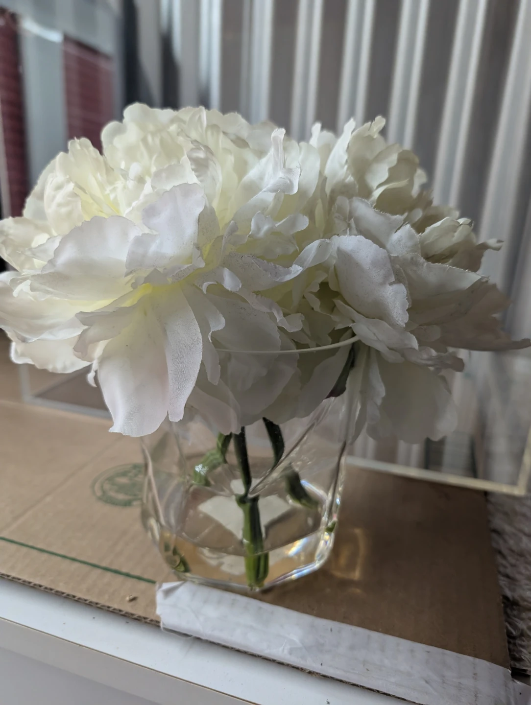 White Peony Artificial Flower Arrangement in Glass Vase - photo 3