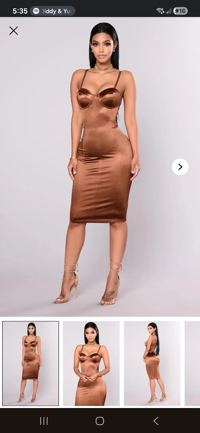 Brown Satin Midi Dress