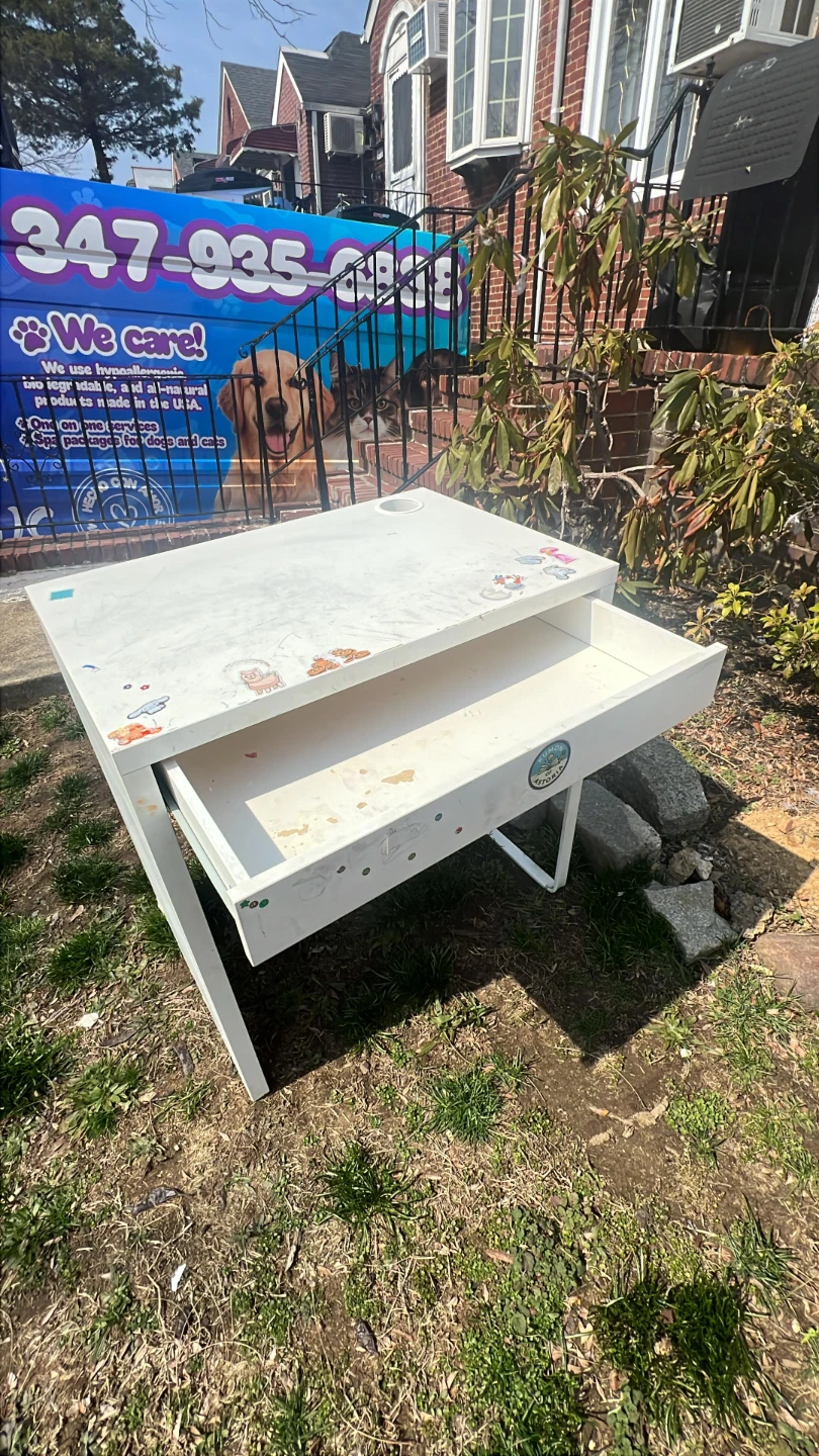 White Kids Desk with Drawer and Cup Holder - photo 3