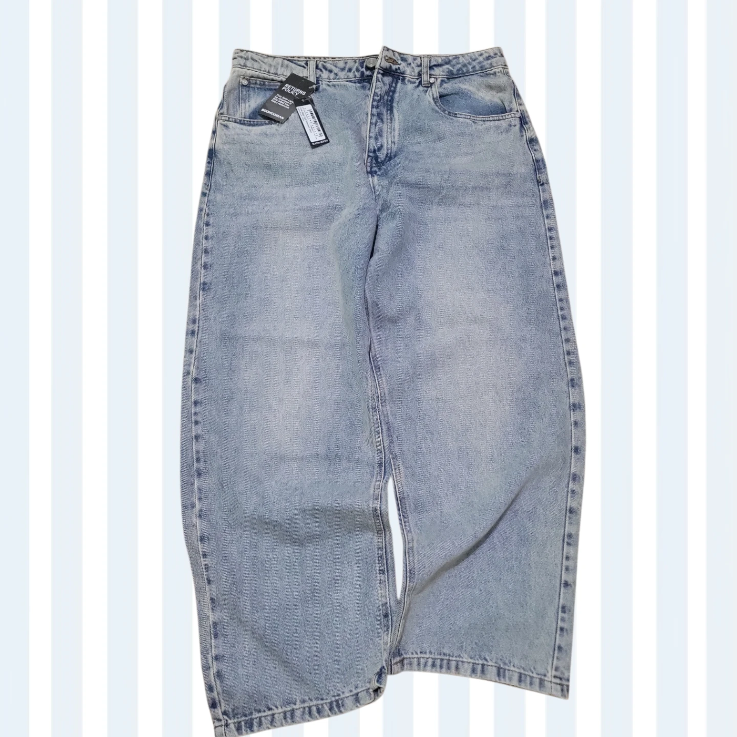 BoohooMAN Men's Loose Baggy Rigid Stonewash Jeans Light Blue 34R - photo 2