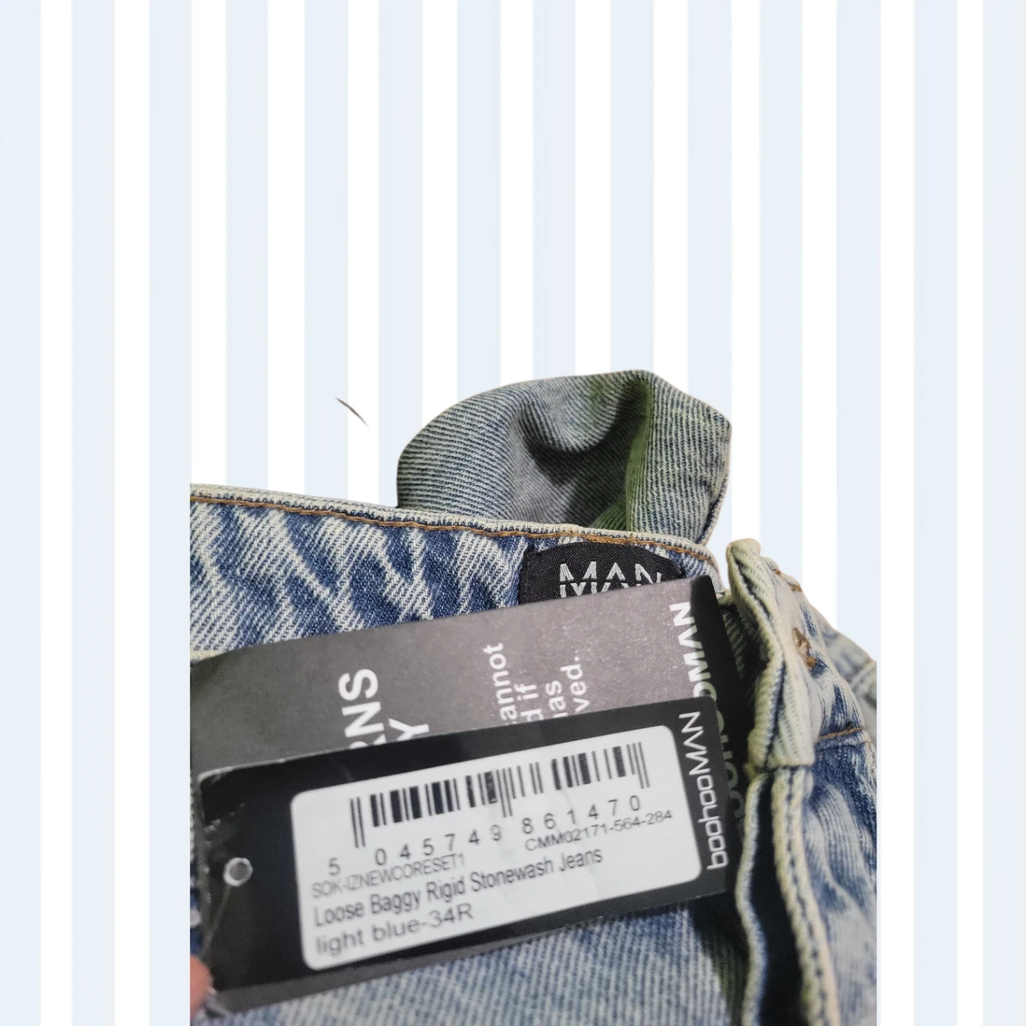BoohooMAN Men's Loose Baggy Rigid Stonewash Jeans Light Blue 34R - photo 5