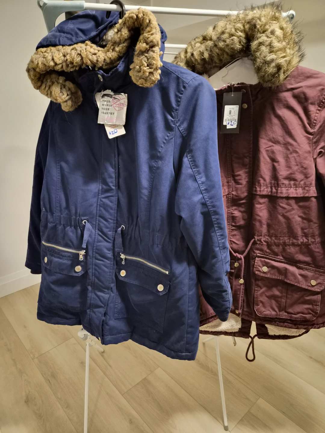 Blue Faux Fur Hood Parka Jacket