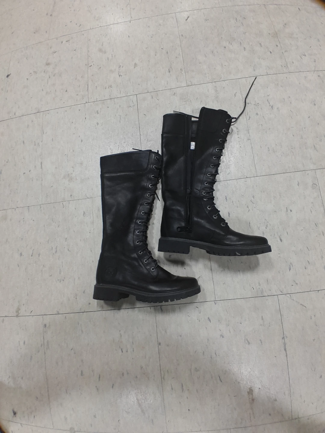 Timberland Black Leather Tall Lace-Up Boots Women's 7