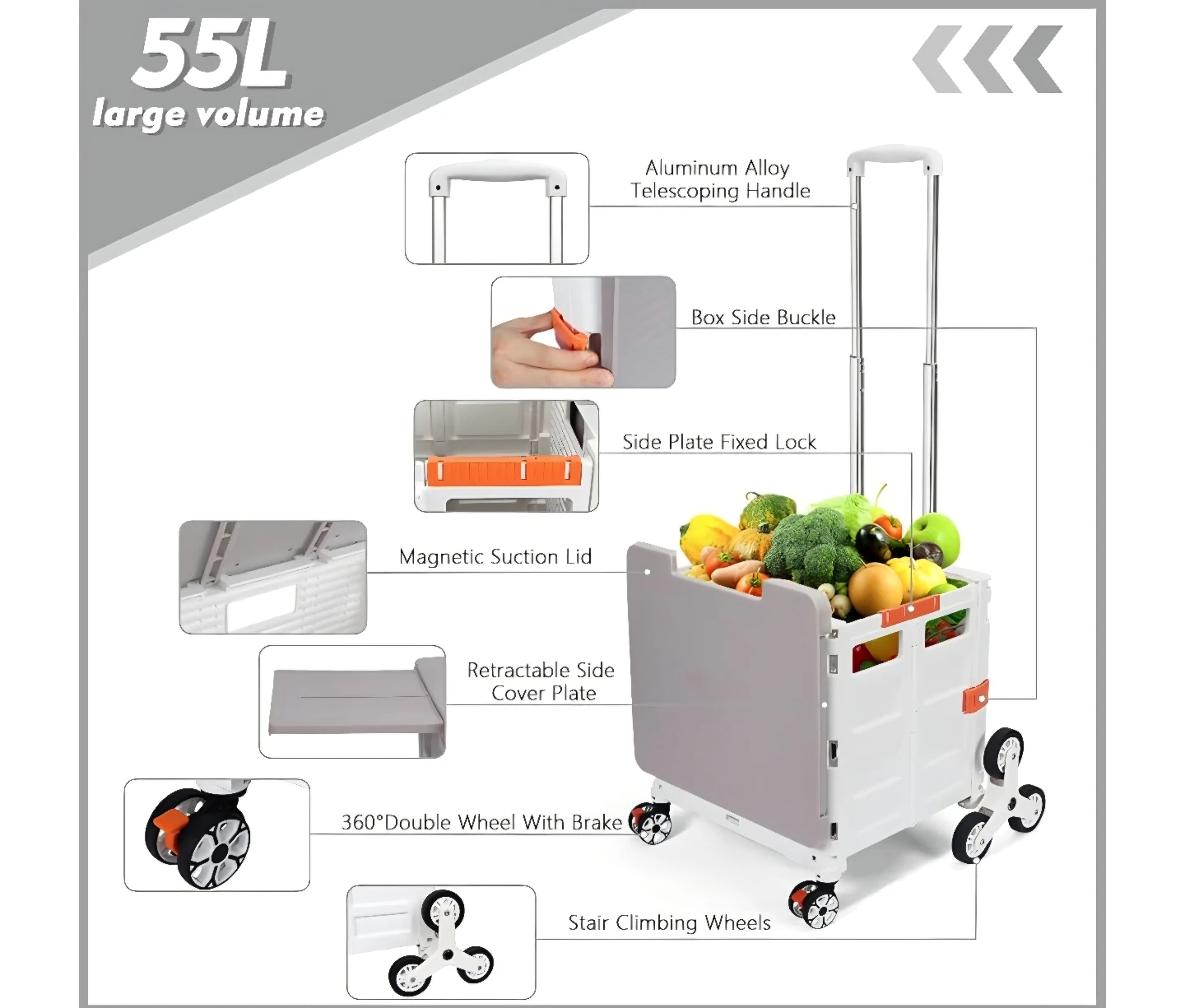 Foldable Shopping Cart with 55L Capacity and Telescoping Handle - photo 5