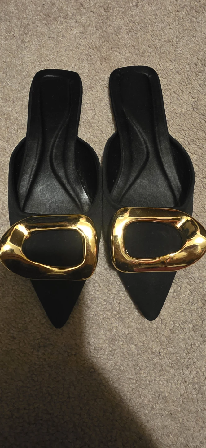 Black Mules with Gold Buckle