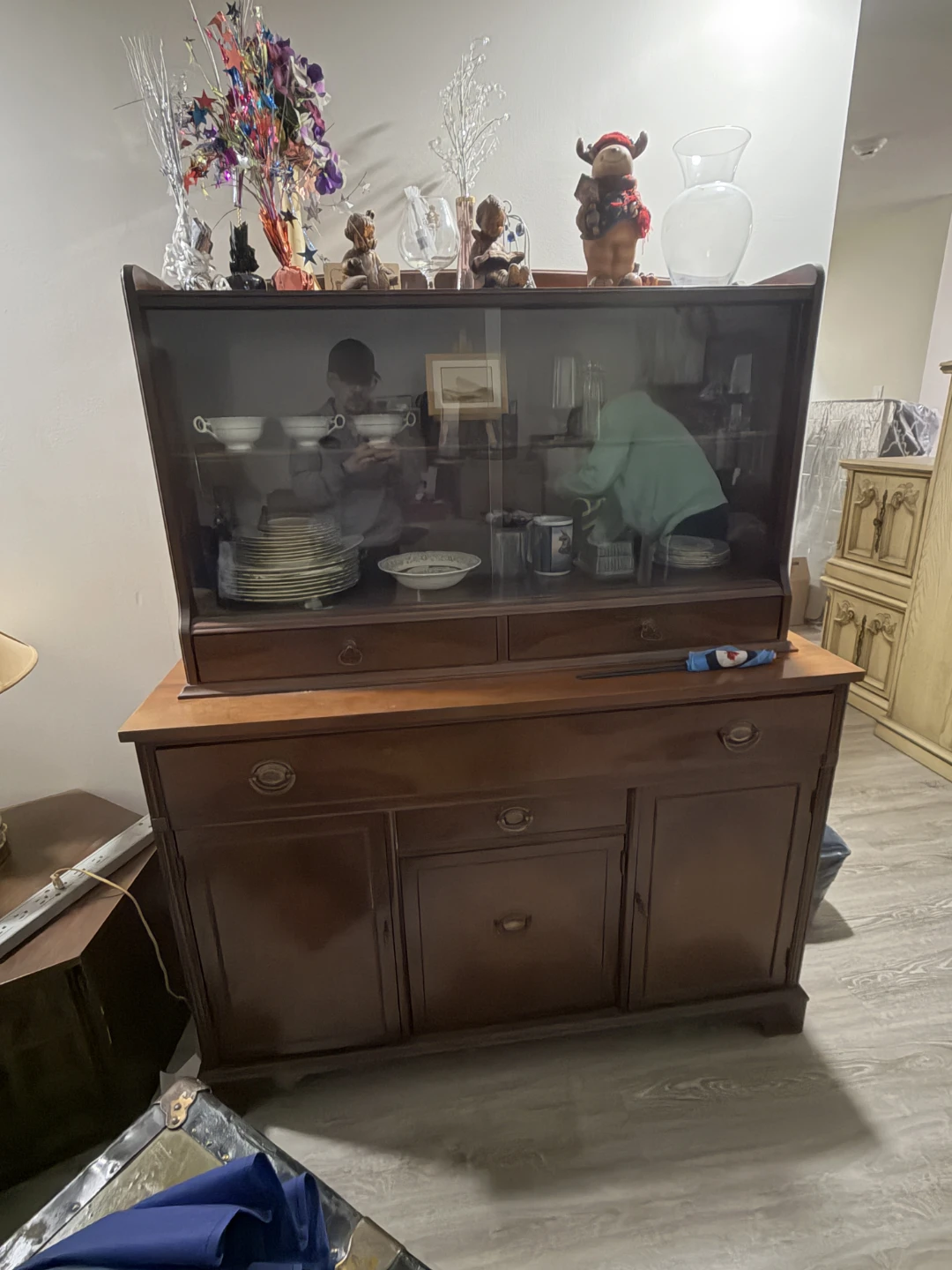 Vintage Antique China Cabinet Hutch made from Nut Brown Walnut