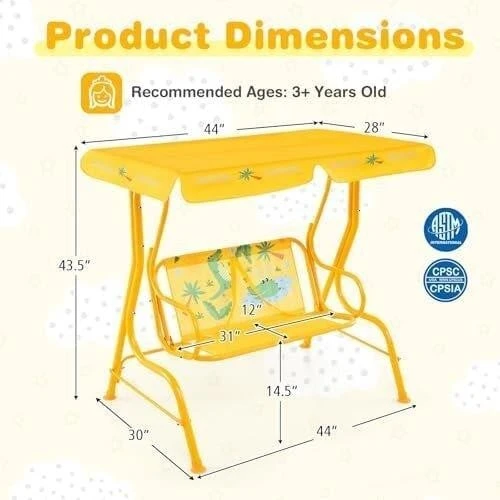 New-Yellow Kids Swing with Canopy - photo 4