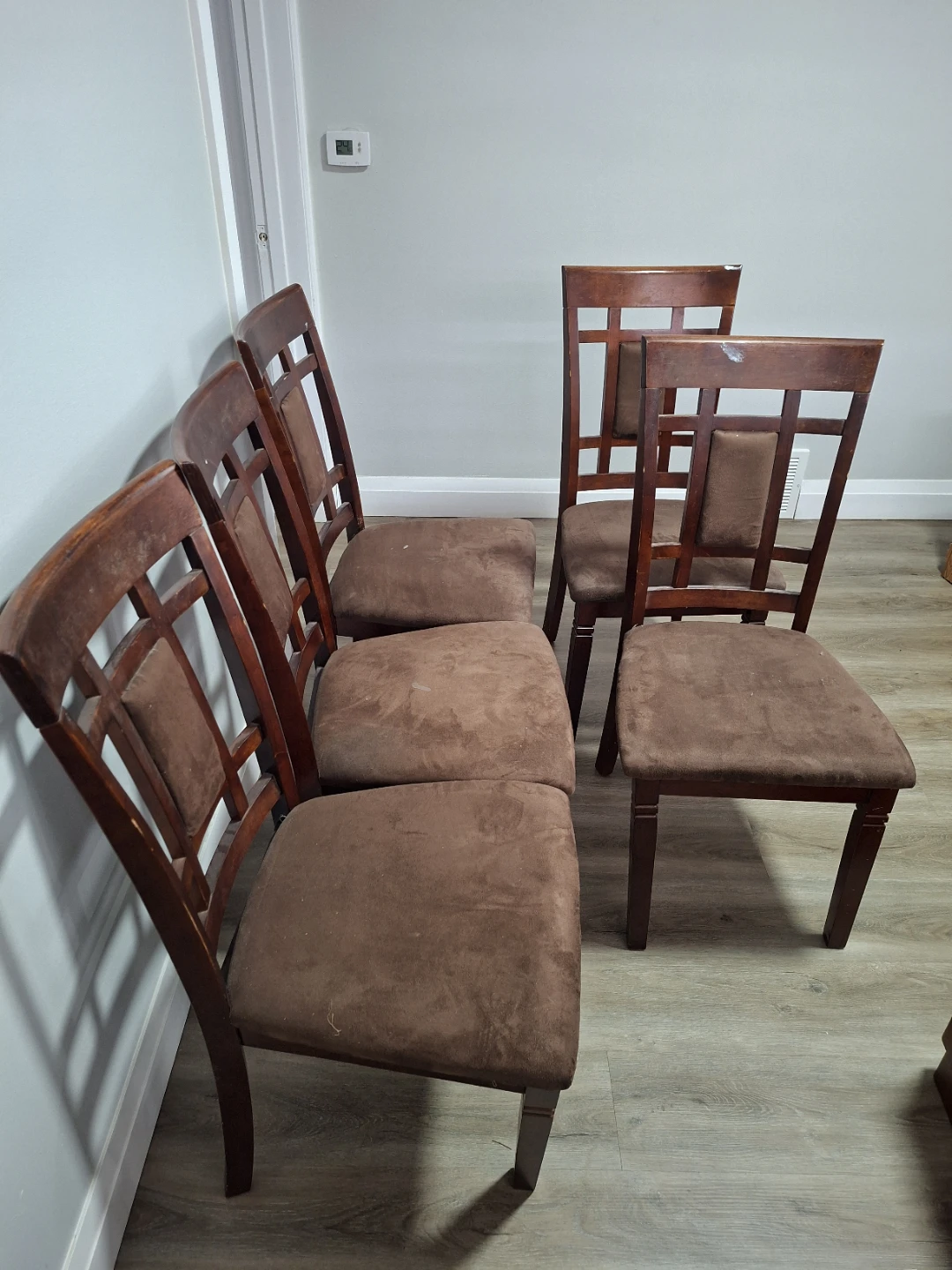 Wooden Dining Chairs with Brown Upholstery
