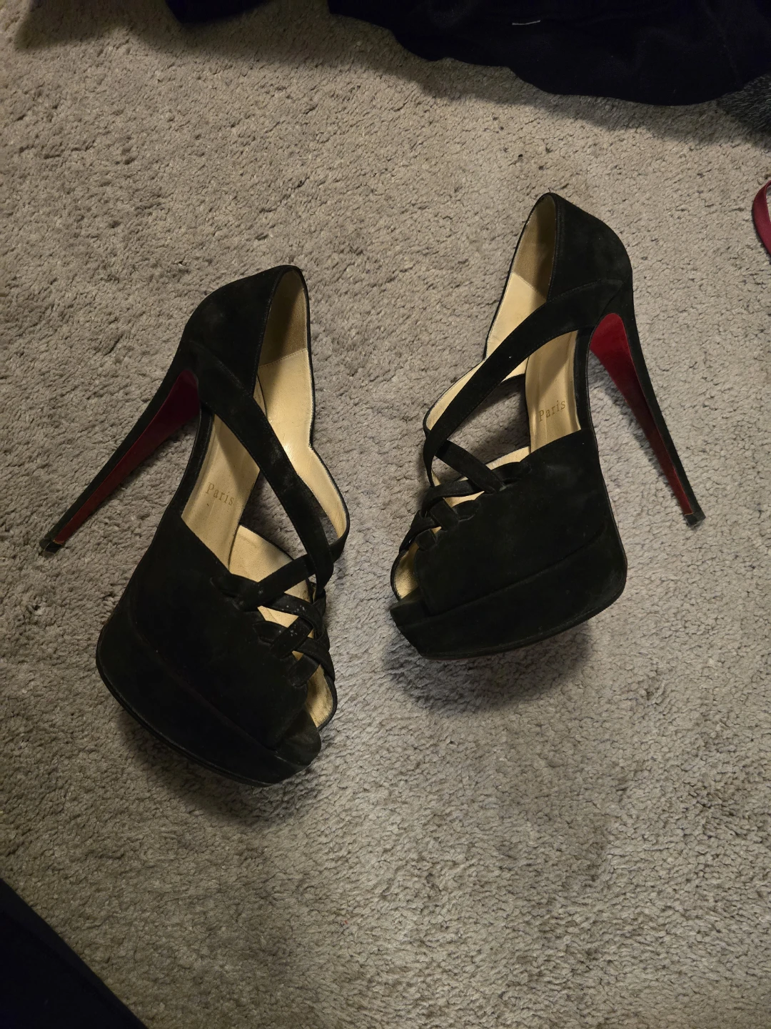 Christian Louboutin Black Suede Platform Heels Size 38.5