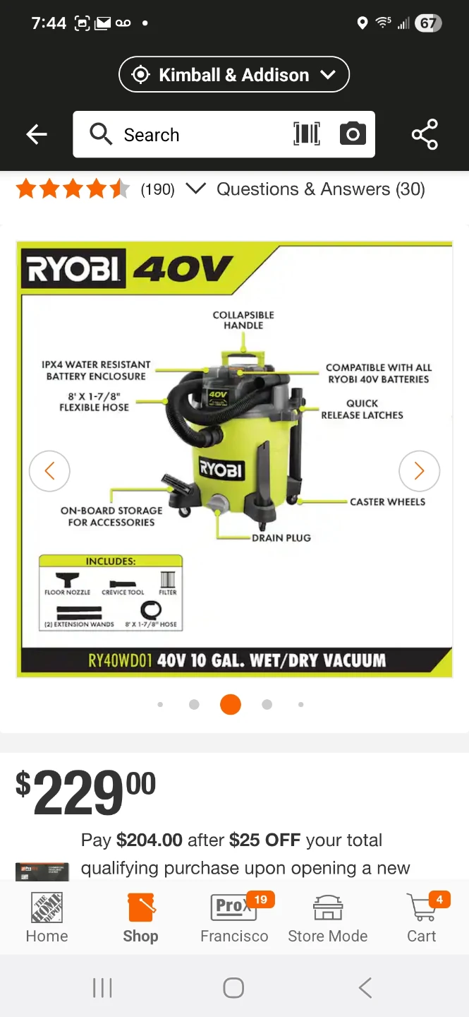 Ryobi 40V 10 Gal. Wet/Dry Vacuum