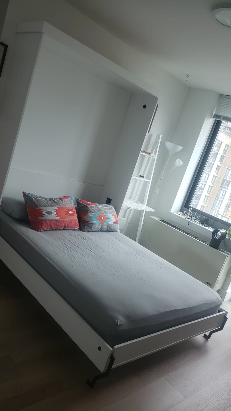 Wooden White Wall (Murphy) Bed with Queen Mattress