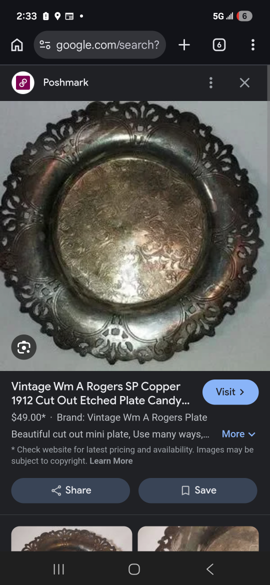 Vintage Wm A Rogers SP Copper Plate