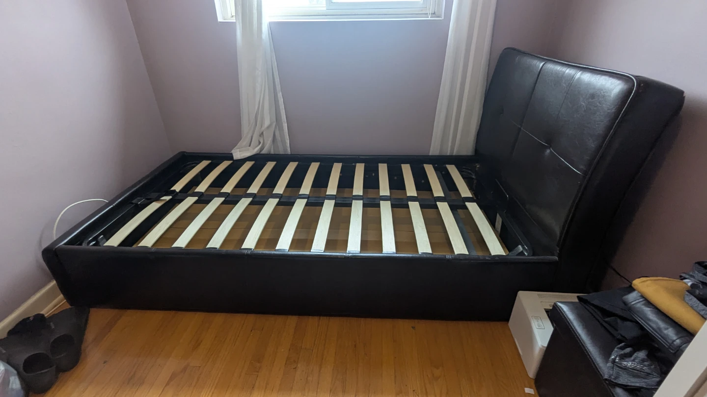 Black Faux Leather Bed Frame with Storage