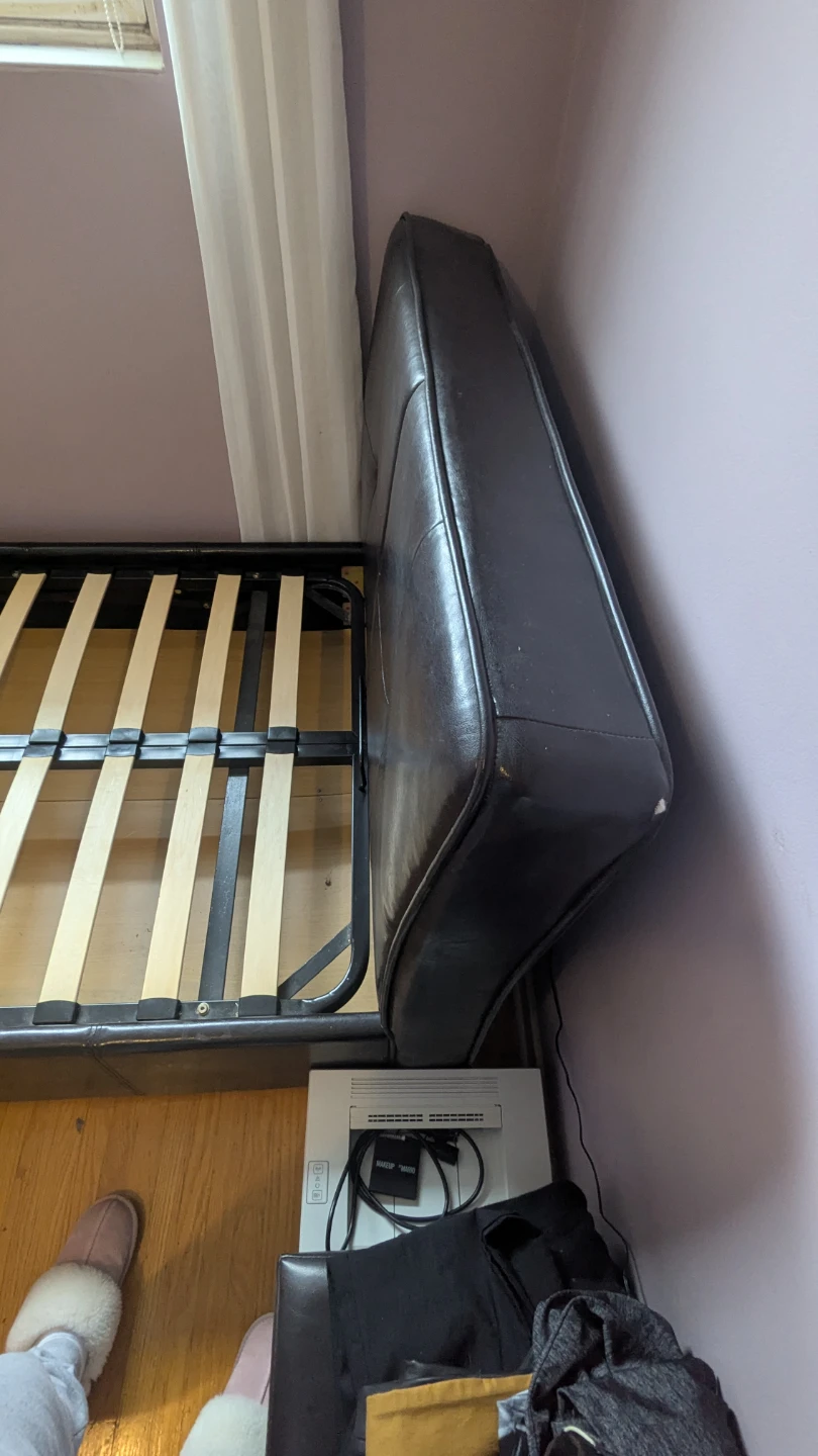 Black Faux Leather Bed Frame with Storage - photo 2