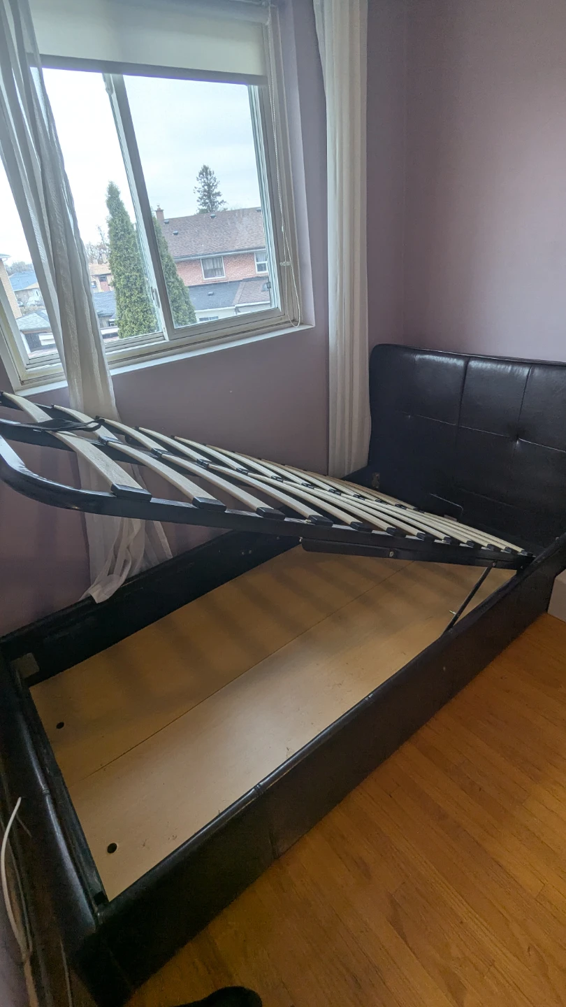 Black Faux Leather Bed Frame with Storage - photo 3