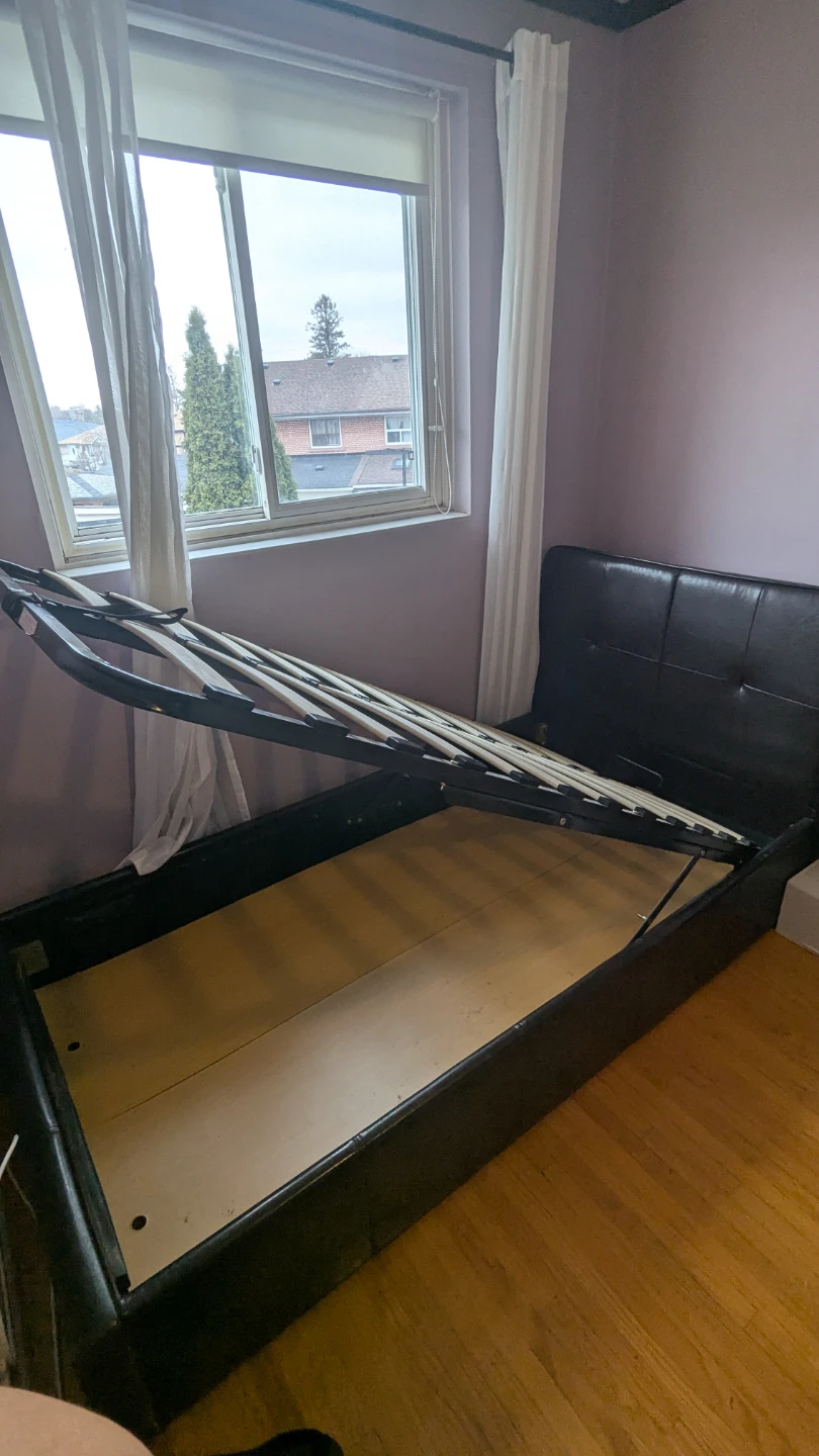 Black Faux Leather Bed Frame with Storage - photo 4
