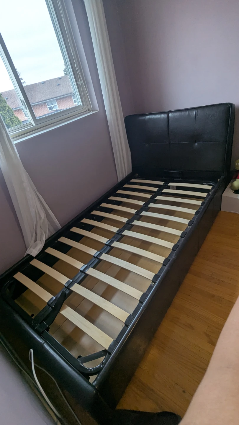 Black Faux Leather Bed Frame with Storage - photo 5