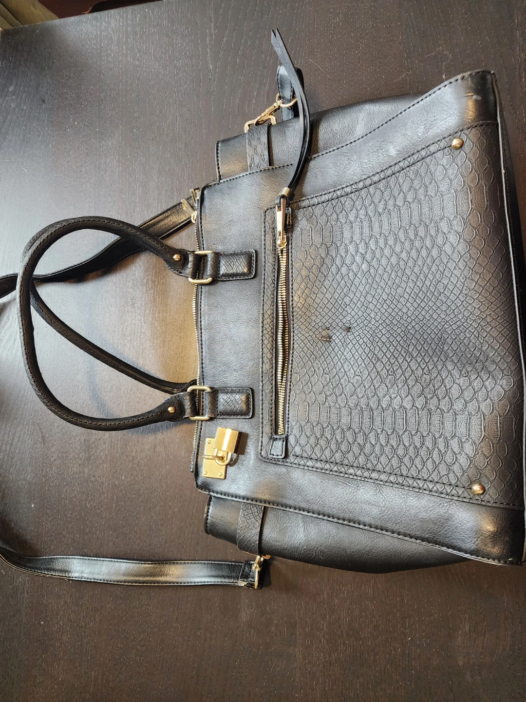 ALDO Black Faux Snakeskin Tote Bag - photo 2