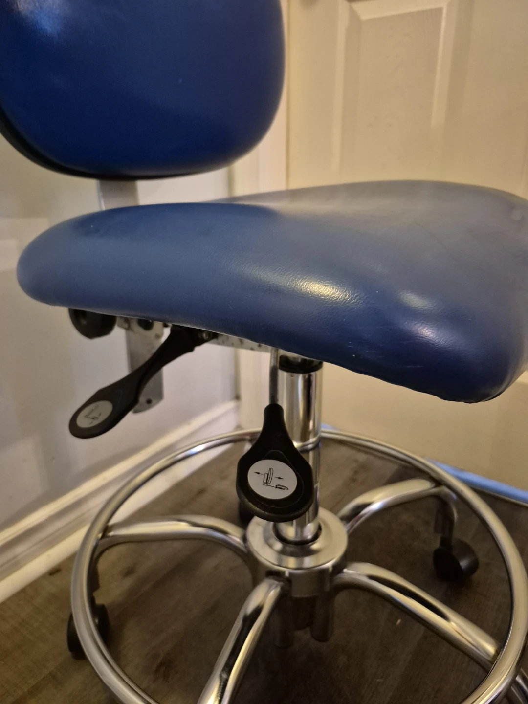 Blue Rolling Stool Chair with Backrest - photo 2
