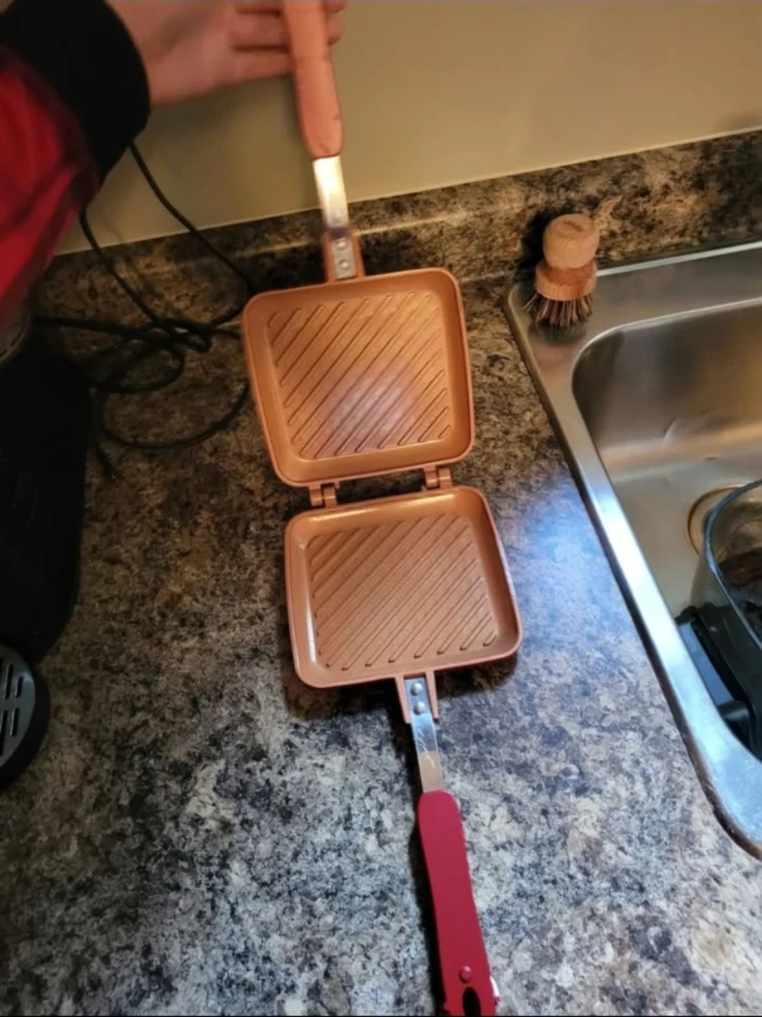 Red stovetop sandwich maker and small cast iron pan - photo 2
