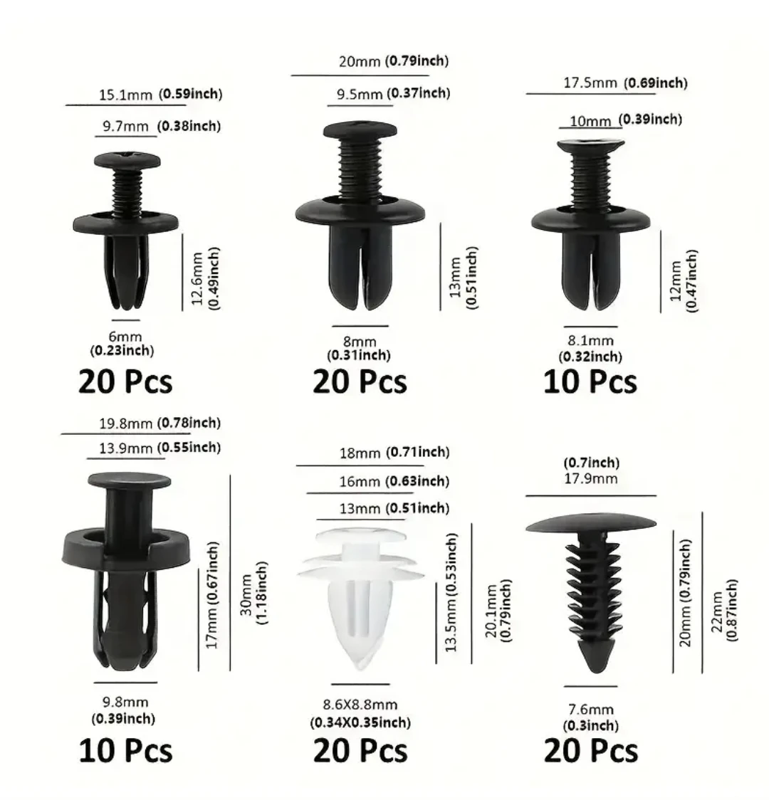 100 PIECE MIXED FASTENER RIVET CLIPS NEW - photo 2