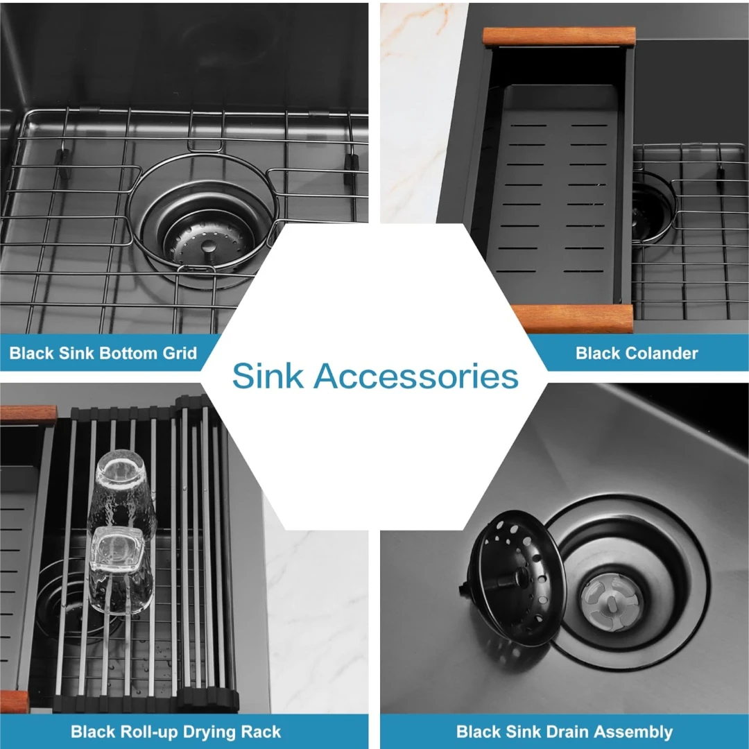 LQS Drop-In Kitchen Sink - Black Double Bowl Stainless Steel - photo 2