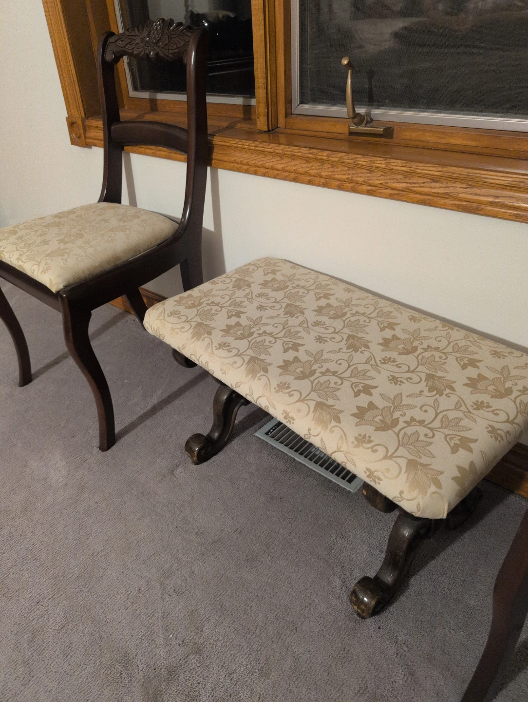 Set of 3 Vintage Upholstered Chairs with Decorative Wood