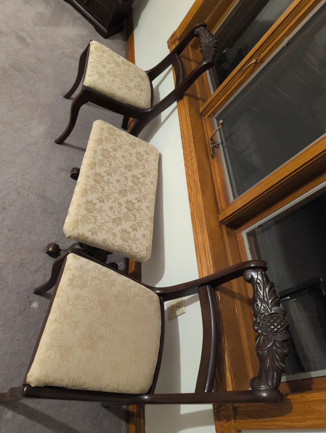 Set of 3 Vintage Upholstered Chairs with Decorative Wood - photo 2