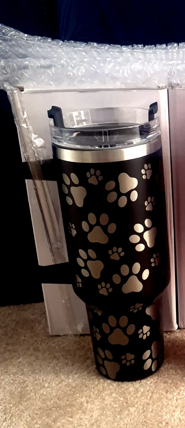 Black Tumbler with Paw Print Design
