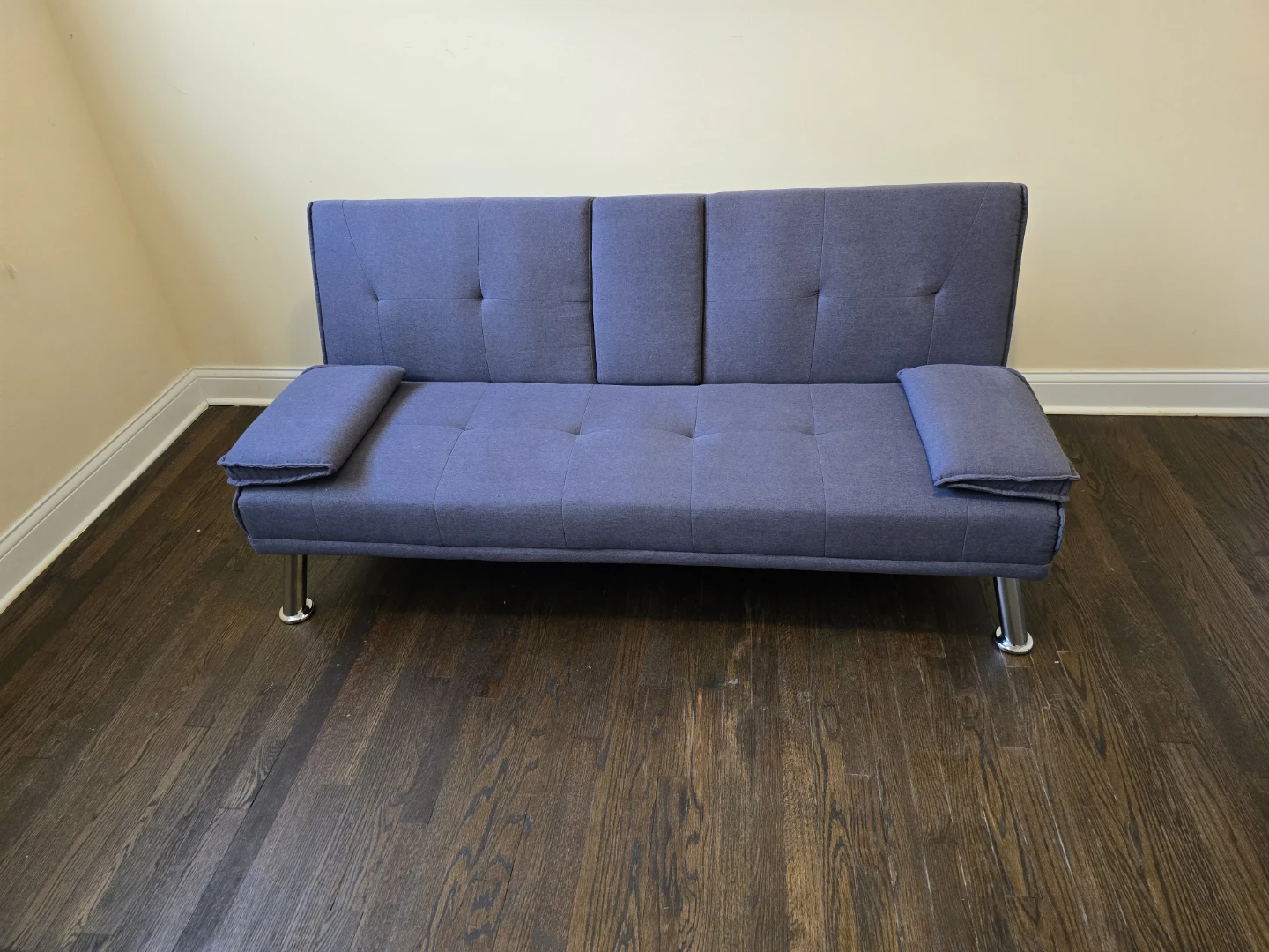 Blue Futon Sofa with Cup Holders - photo 2